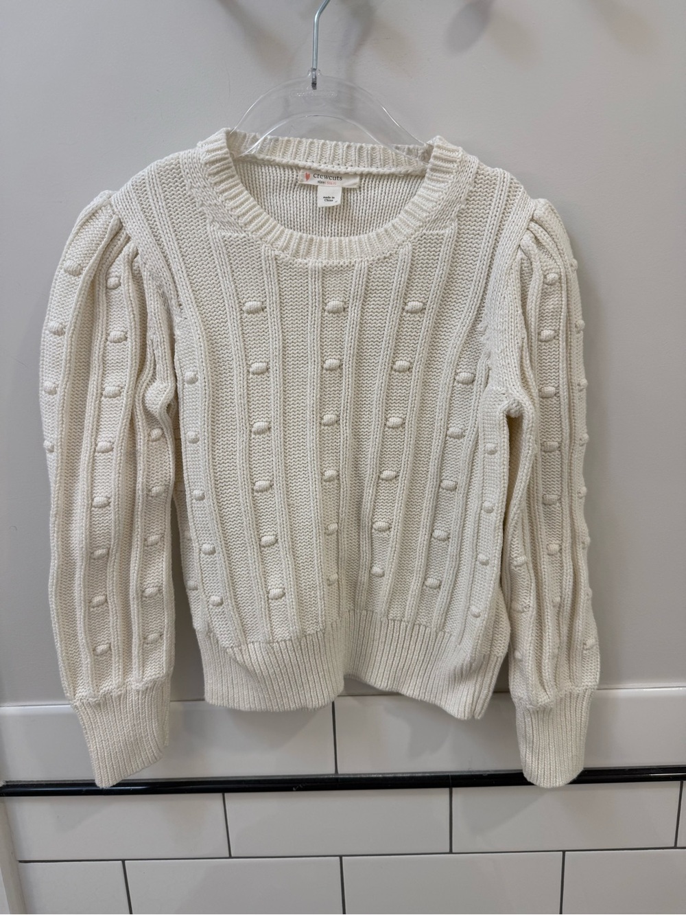 Crewcuts Cream Pom-Pom Cable Knit Crewneck Sweater